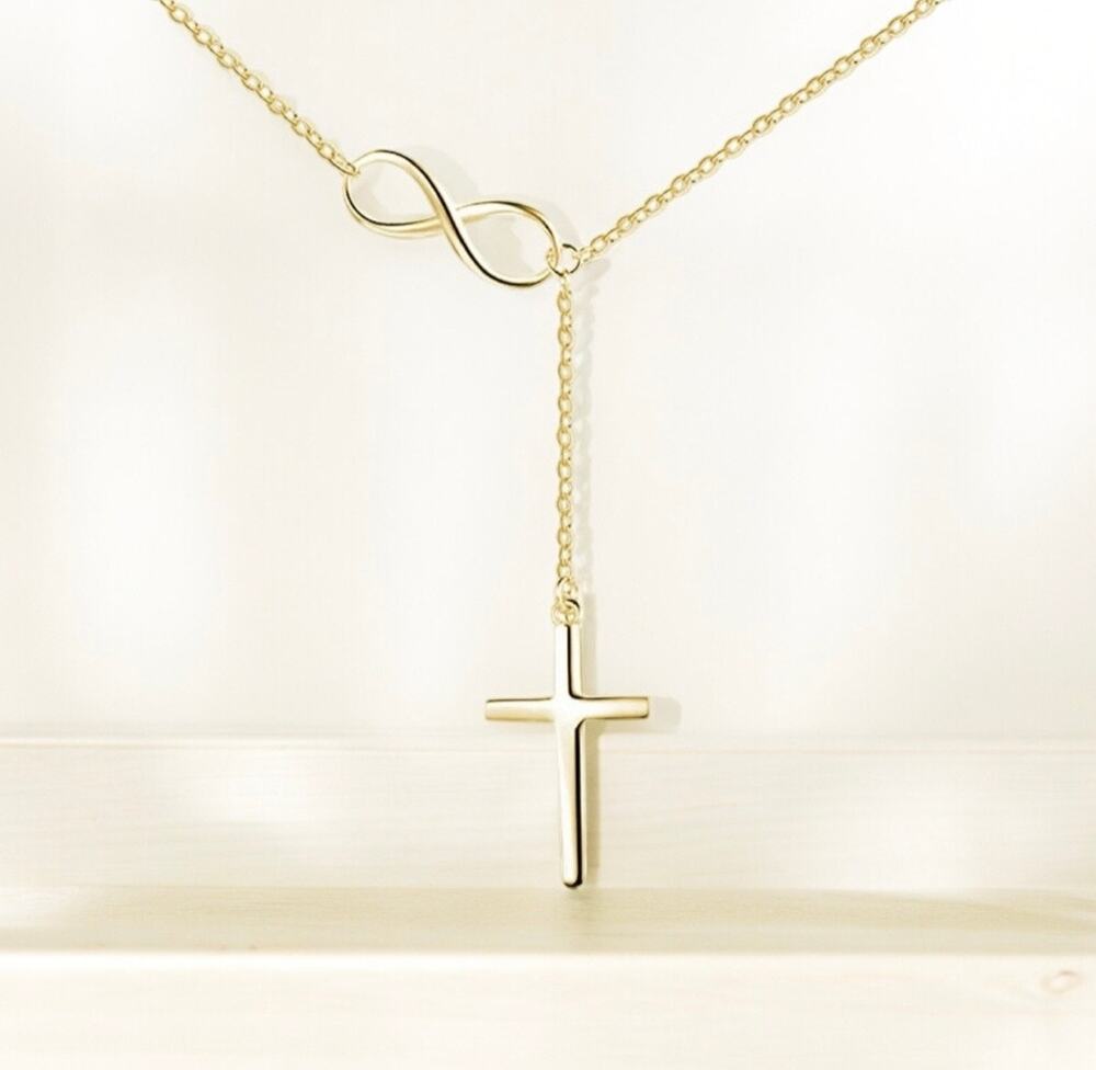 NEW 14K yellow gold plated infinity cross Christian chain necklace jewelry B29A